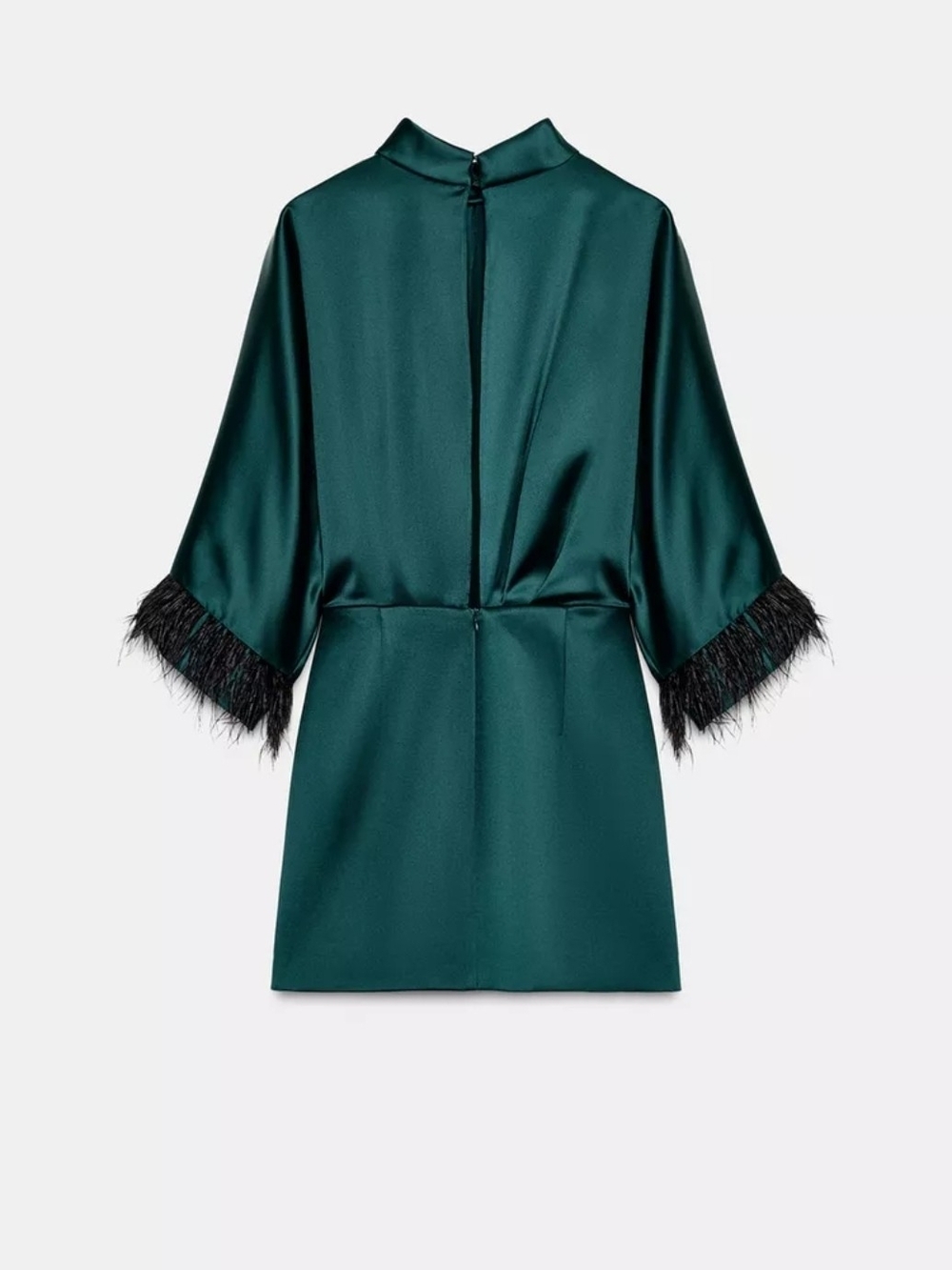 Zara Feather Satin Effect Short Dress in Deep Green - Picture 9 of 10